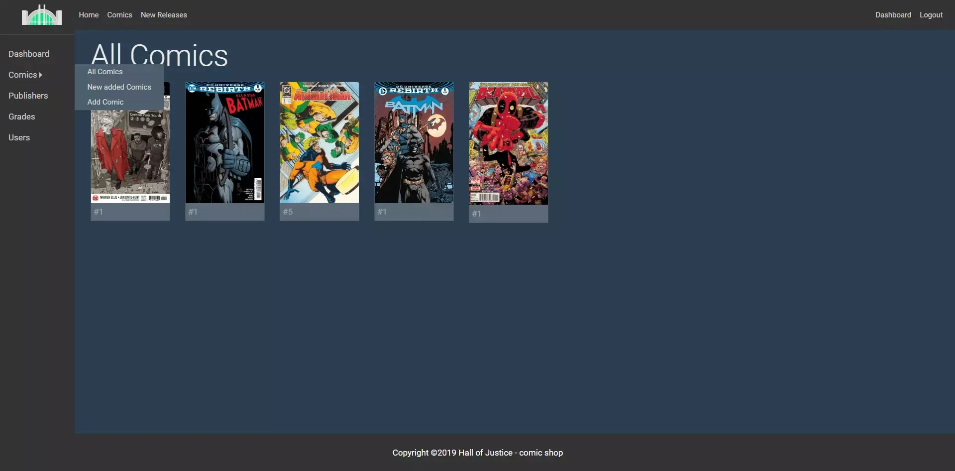 Sample of the admin dashboard homepage