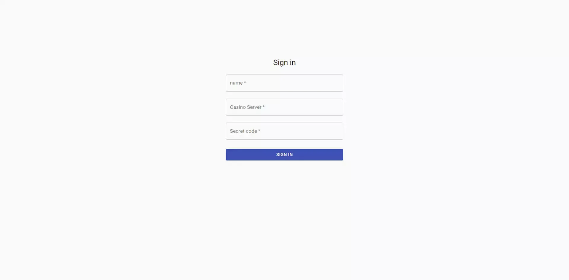 Sample of the login screen