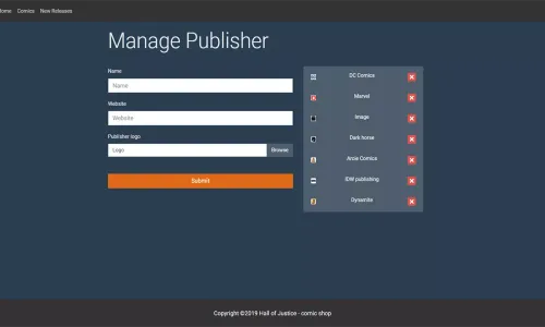 Sample of the publisher management page
