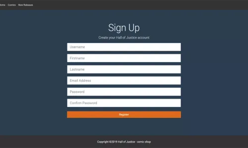 Sample of the user registration page